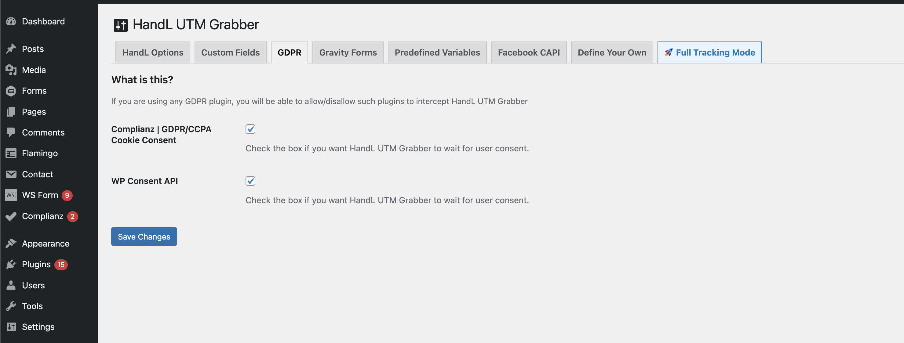 ![GDPR Settings Screenshot - Enable WP Consent API]