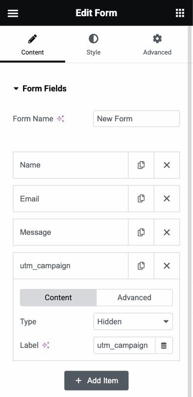 Add a hidden field to the Elementor form