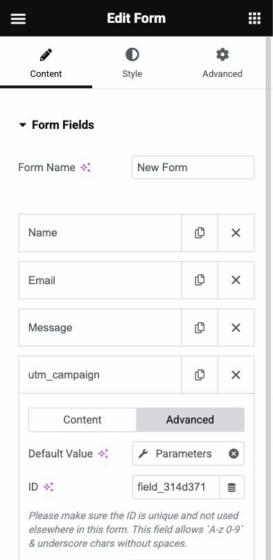 Default Value with the Parameters tag applied