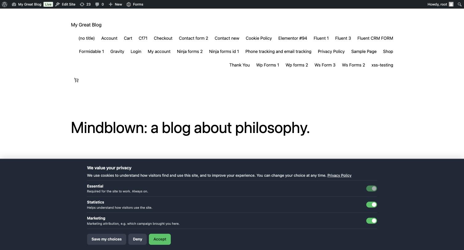 Banner preferences panel with cookie categories