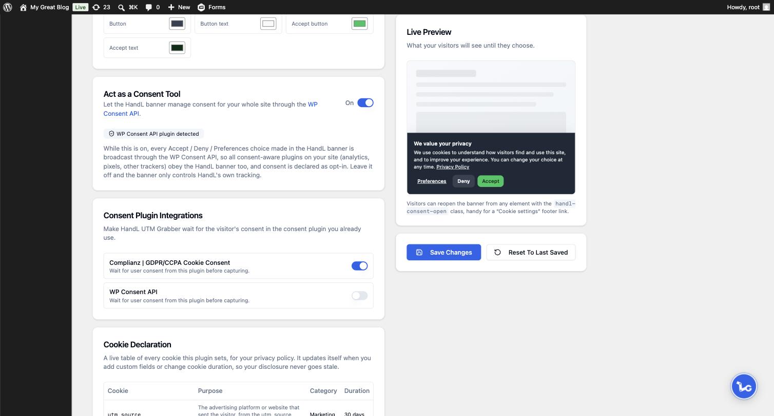 Consent Plugin Integrations showing Complianz
