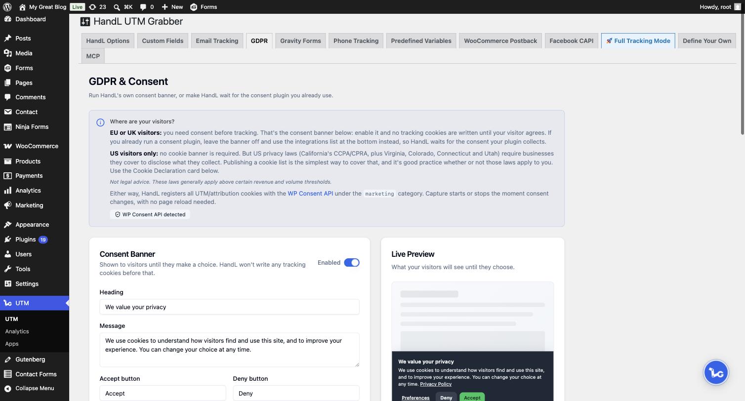 Act as a Consent Tool with WP Consent API detected