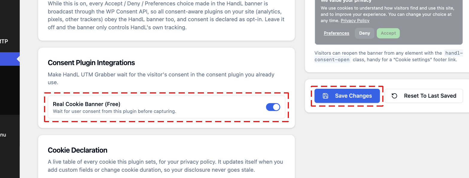 UTM GDPR Real Cookie Banner toggle