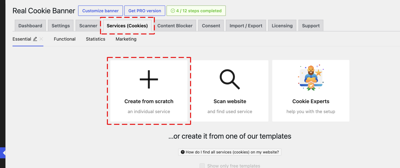 Add service Create from scratch