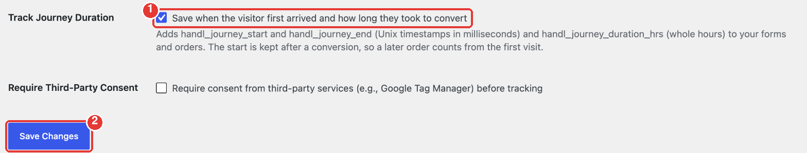 Track Journey Duration setting in HandL Options